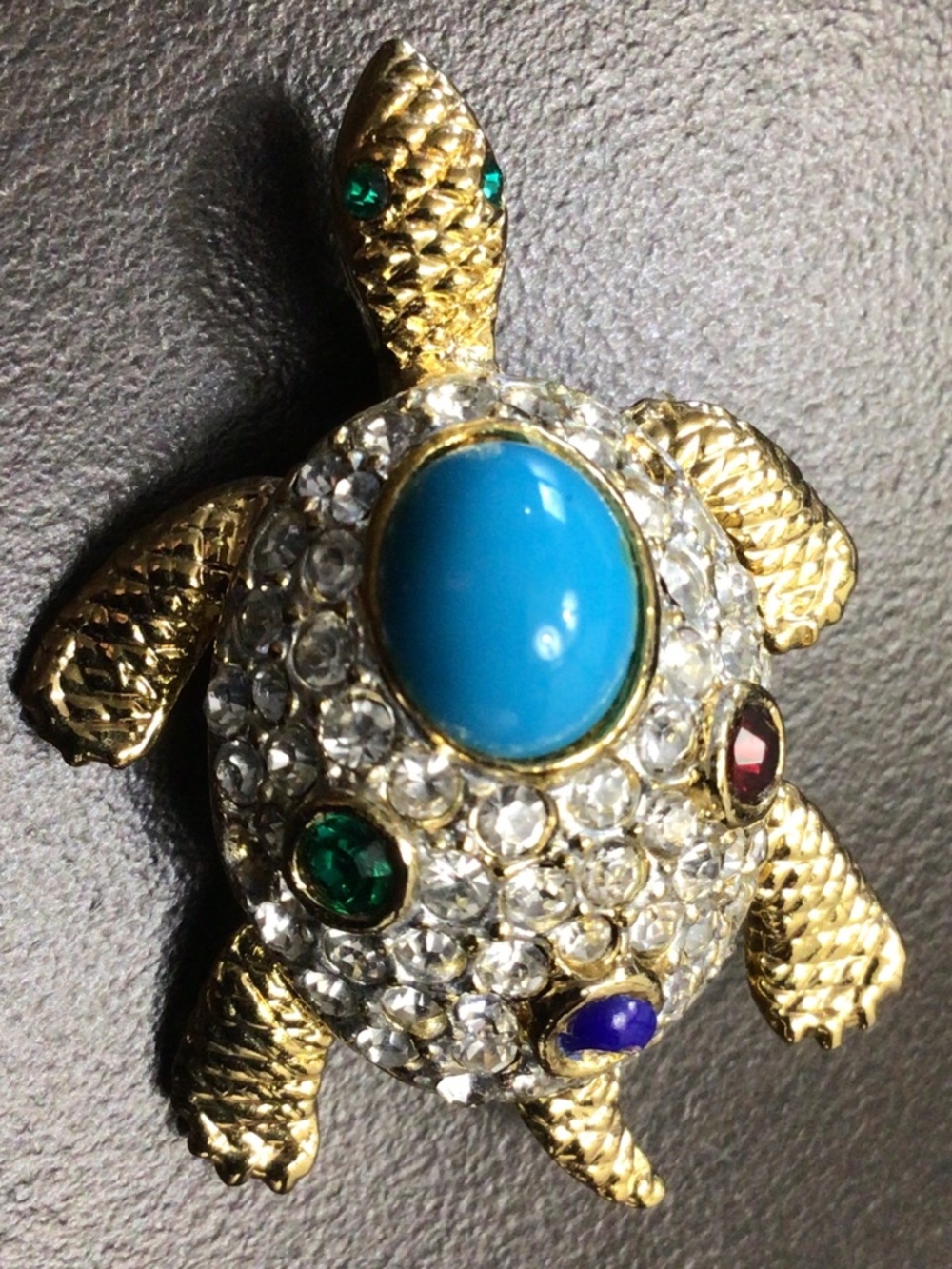 Vintage Sphinx “Jewels Of India” Turtle Brooch Pin With Multicolor Cabochons - Picture 7 of 13
